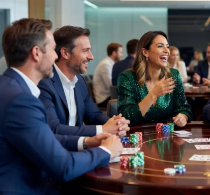 Hosté u elegantního pokerového stolu během společenské události Dobrava